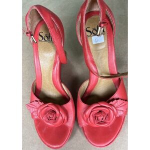 Sofft Womens Coral Leather 4" Wedge Shoes Front Flower Size 6 Red Valentines